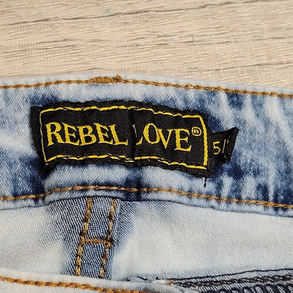 🔥Rebel Love Womens Skinny‎ Jeans 5/6 Distressed Blue Denim Y2K Retro Patches